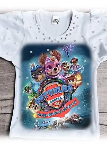 Camiseta Patrulha Canina Skye Luxo com Strass e Pérolas