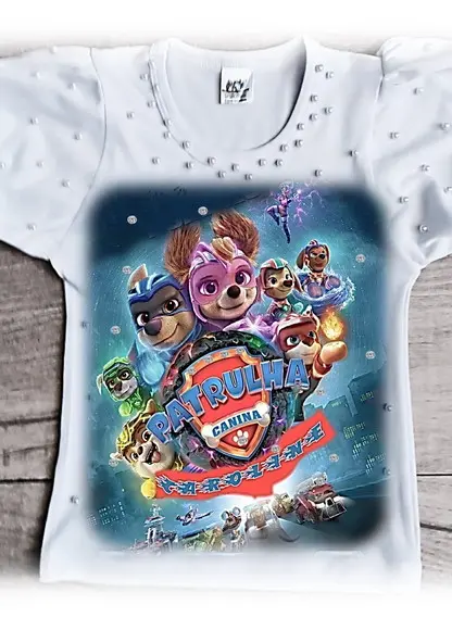 Camiseta Patrulha Canina Skye Luxo com Strass e Pérolas