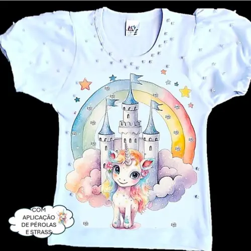 Camiseta Personalizada Unicórnio Luxo com Strass e Pérolas