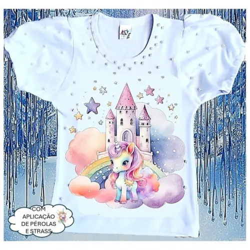Camiseta Personalizada Unicórnio Luxo com Strass e Pérolas