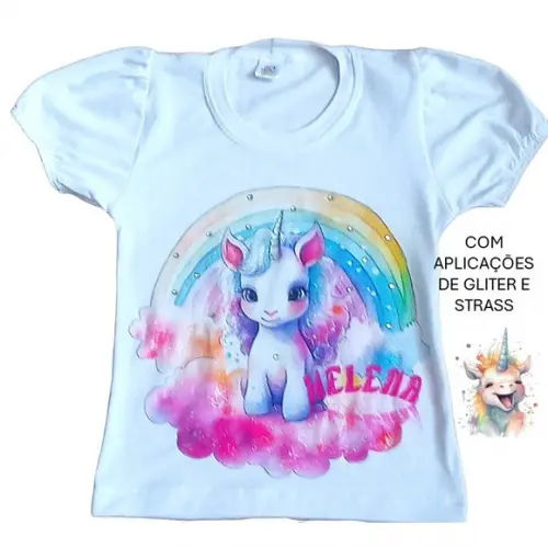 Camiseta Personalizada Unicórnio Luxo com Strass e Pérolas