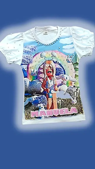 Camiseta Roblox Menina com Strass e Pérolas Luxo