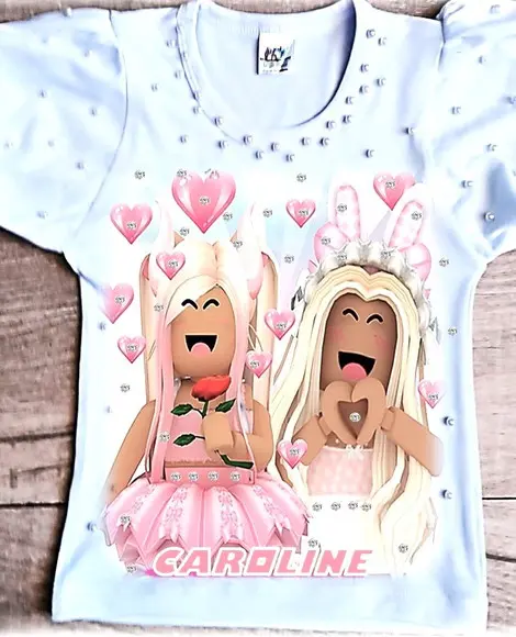 Camiseta Roblox Menina com Strass e Pérolas Luxo