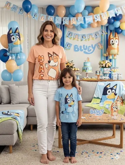 Kit Camiseta Bluey 2 Unidades 1 Adulto e 1 Infantil