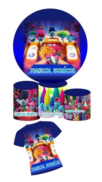 Kit Painel Redondo , Capas de Cilindros, Camiseta Trolls 3