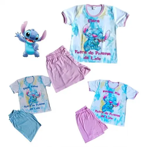 Kit Pijama Stitch 2 Adultos e 1 Infantil