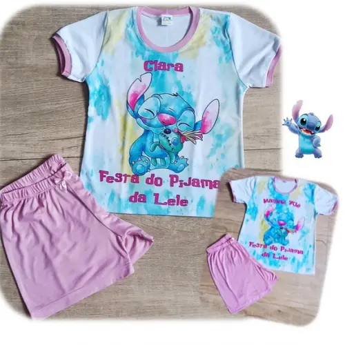 Kit Pijama Stitch 2 Adultos e 1 Infantil