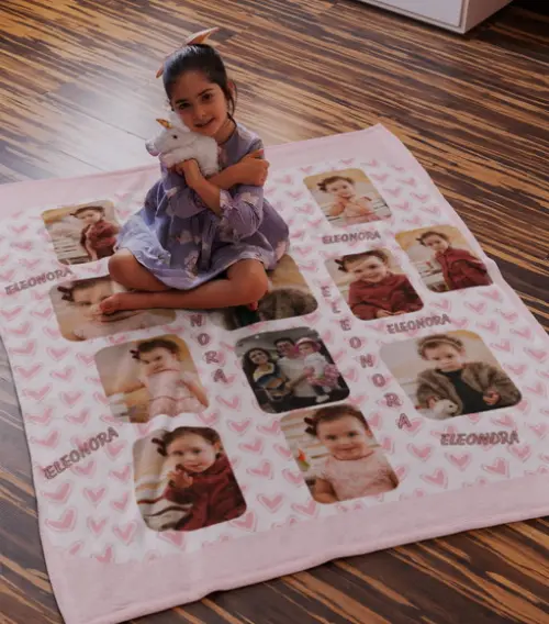 Manta Personalizada com Nome e Fotos Solteiro
