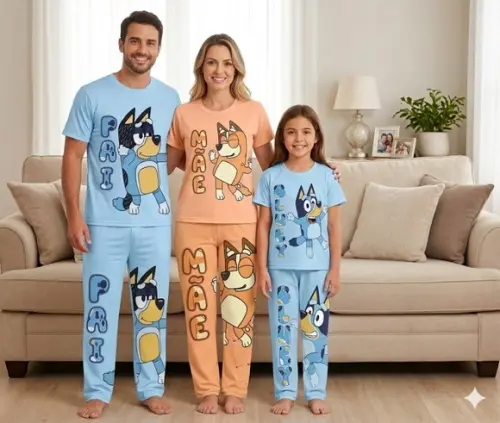 Pijama Bluey Kit Familia 2 Adulto e 1 Infantil