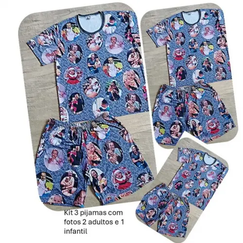 Pijama com Fotos Kit 2 Adultos e 1 Infantil