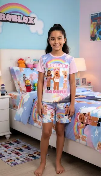 Pijama Roblox Menina Curto ou Longo
