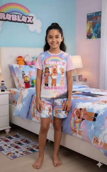Pijama Roblox Menina Curto ou Longo