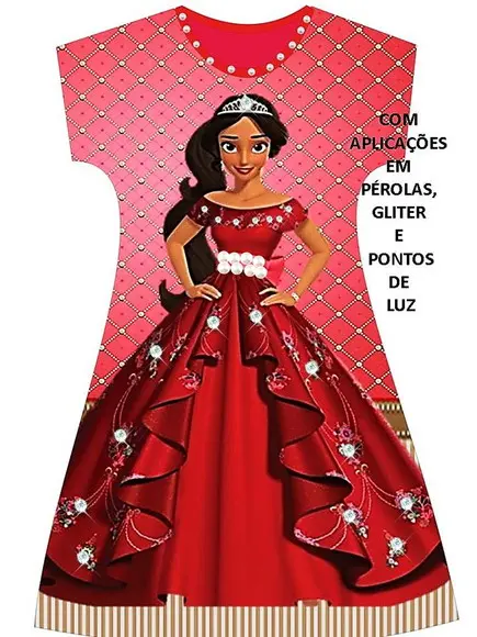 Vestido Elena de Avalor com Strass e Pérolas