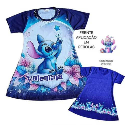 Vestido Stitch com Aplicações em Pérolas Valor do 2 ao 12