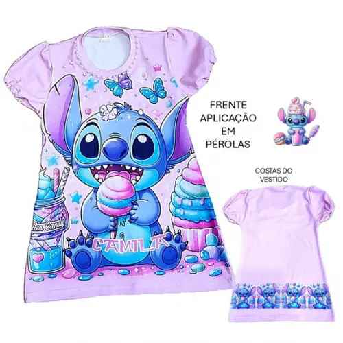 Vestido Stitch com Aplicações em Pérolas Valor do 2 ao 12