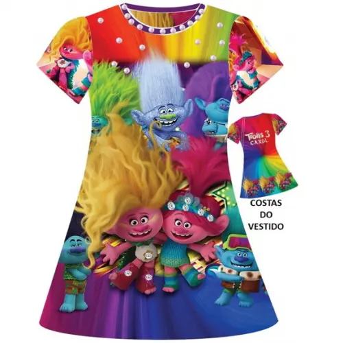 Vestido Trolls 3 com Strass e Pérolas