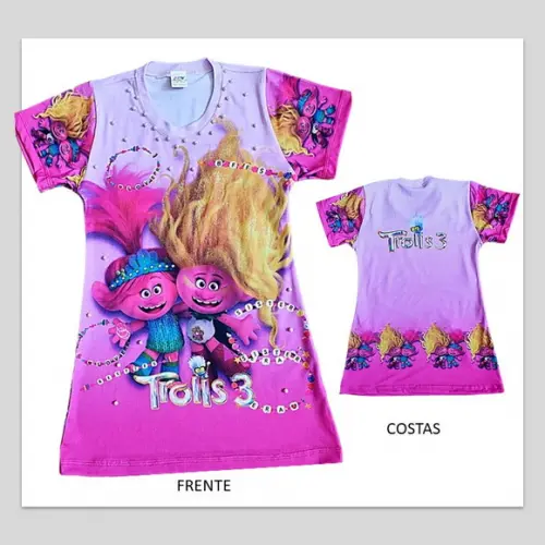 Vestido Trolls 3 com Strass e Pérolas