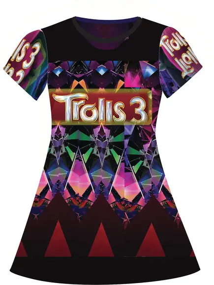Vestido Trolls 3 com Strass e Pérolas