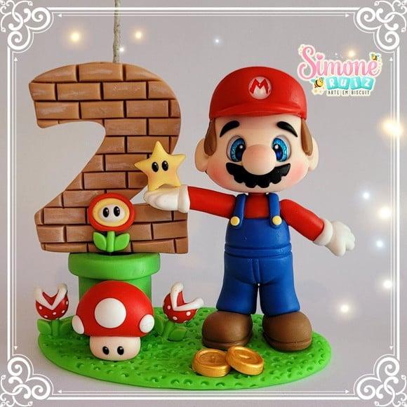 Topo de Bolo Super Mario Bross com Vela