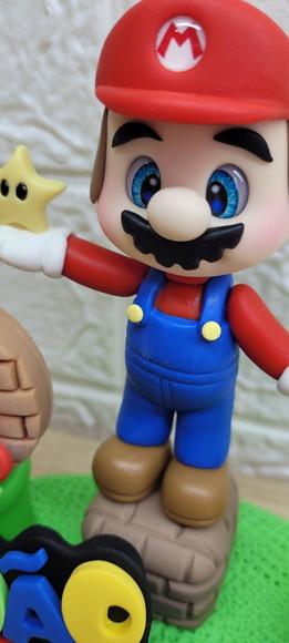 Topo de Bolo Super Mario Bross com Vela e Nome