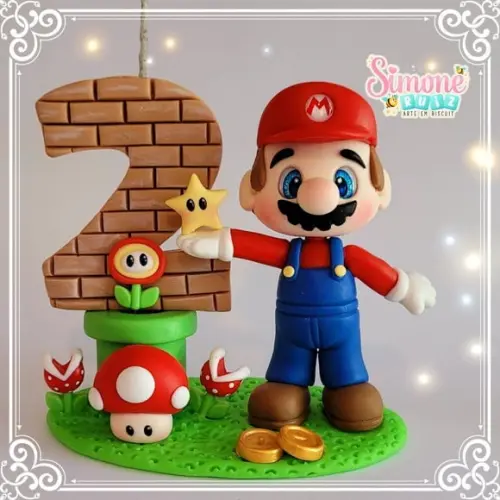 Topo de Bolo Super Mario Bross com Vela