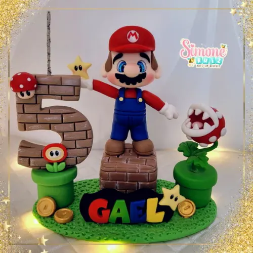 Topo de Bolo Super Mario Bross com Vela e Nome