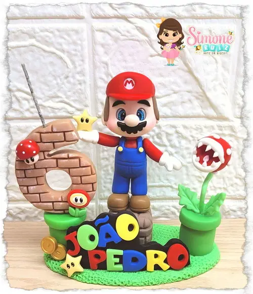 Topo de Bolo Super Mario Bross com Vela e Nome