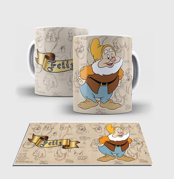 Caneca Branca - Coleção 7 Anões - FELIZ