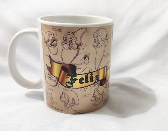 Caneca Branca - Coleção 7 Anões - FELIZ