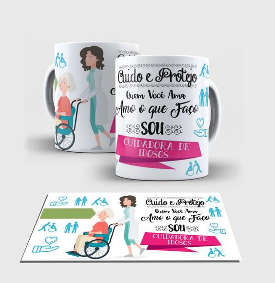 Caneca Branca - Coleção Profissões - Cuidadora de Idosos
