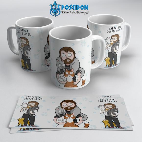 Caneca Branca -Cat Father Coffee lover