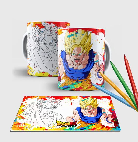 Caneca branca com canetinha lavável -Dragonball Z