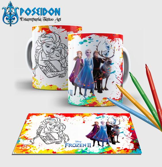 Caneca branca com canetinha lavável -Frozen