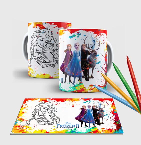 Caneca branca com canetinha lavável -Frozen