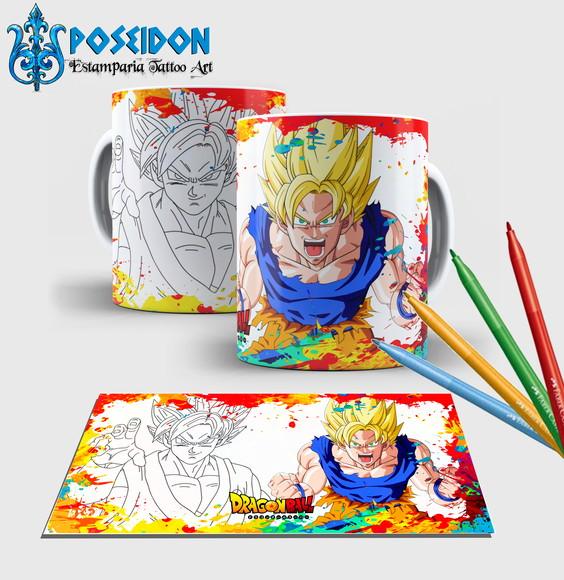 Caneca branca com canetinha lavável -Dragonball Z