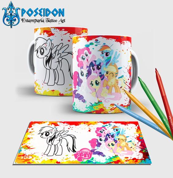 Caneca branca com canetinha lavável -My little pony