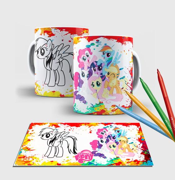 Caneca branca com canetinha lavável -My little pony
