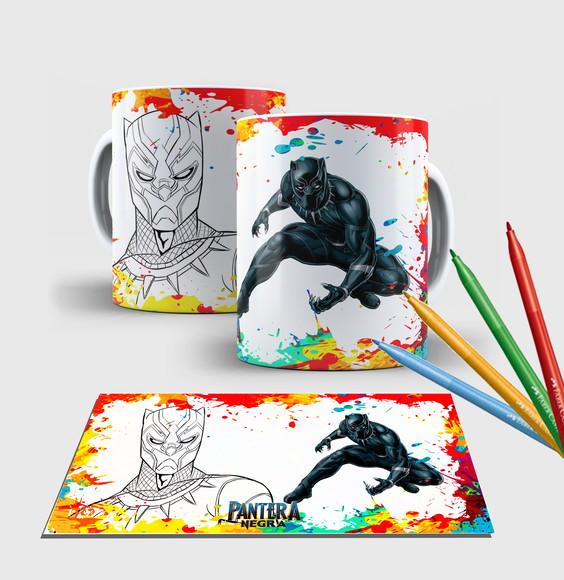 Caneca branca com canetinha lavável -Pantera Negra
