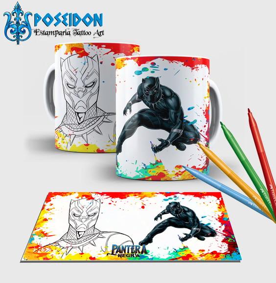 Caneca branca com canetinha lavável -Pantera Negra