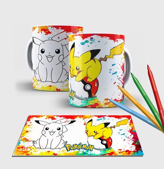 Caneca branca com canetinha lavável -Pikachu