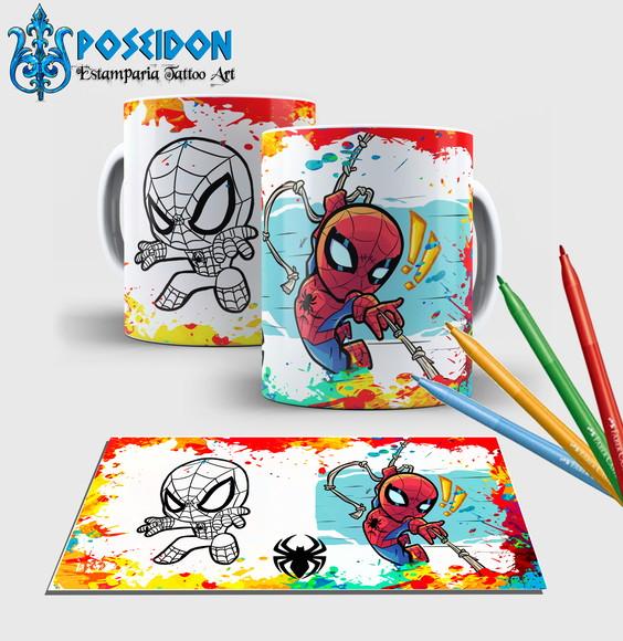 Caneca branca com canetinha lavável -Spiderman