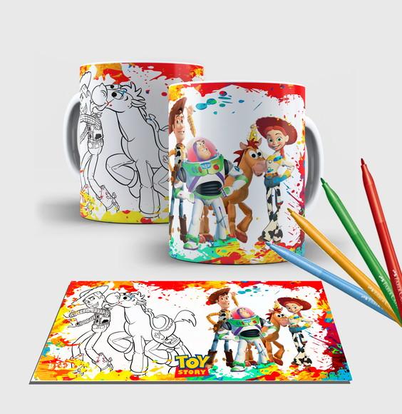Caneca branca com canetinha lavável -Toy Story