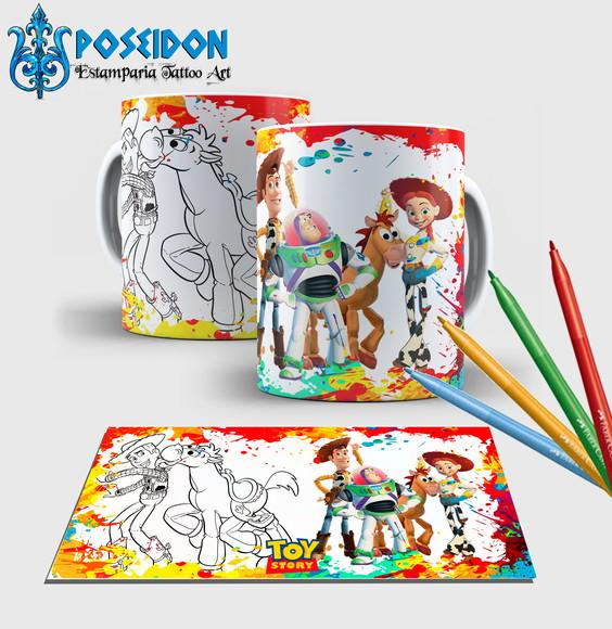 Caneca branca com canetinha lavável -Toy Story