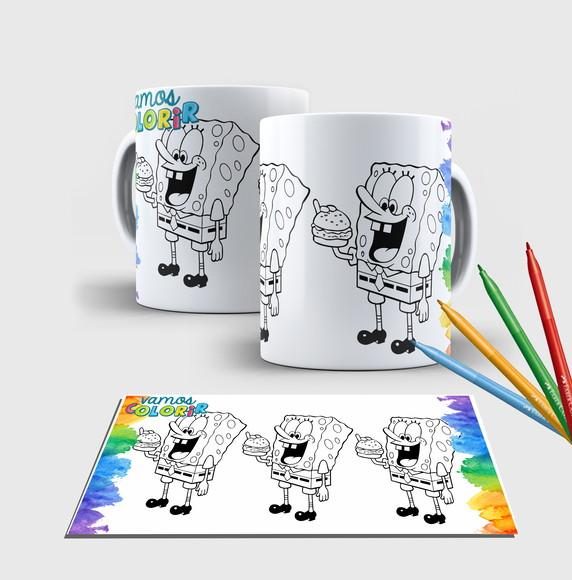 Caneca branca Personalizada com canetinha -Bob Esponja