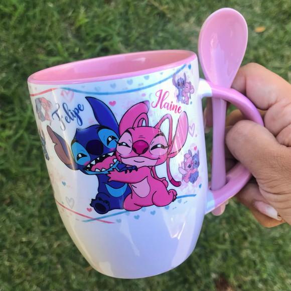 Caneca com colher - Angel e Stitch