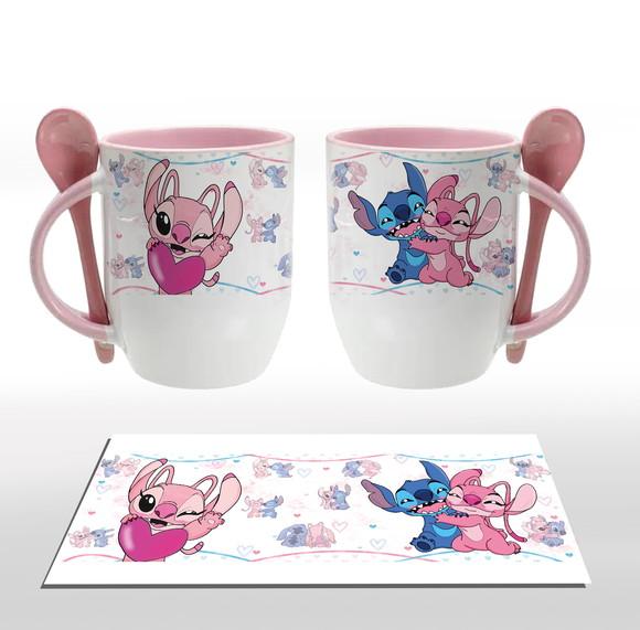 Caneca com colher - Angel e Stitch