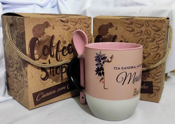 Caneca Cônica com colher - Personalizada