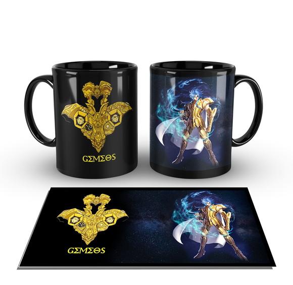 Caneca Preta - Signos - Cavaleiros de Ouro - Gemeos Kanon