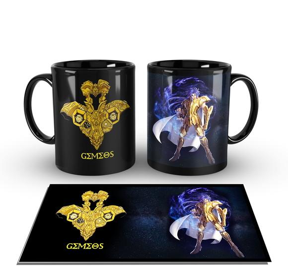 Caneca Preta - Signos - Cavaleiros de Ouro - Gêmeos Saga
