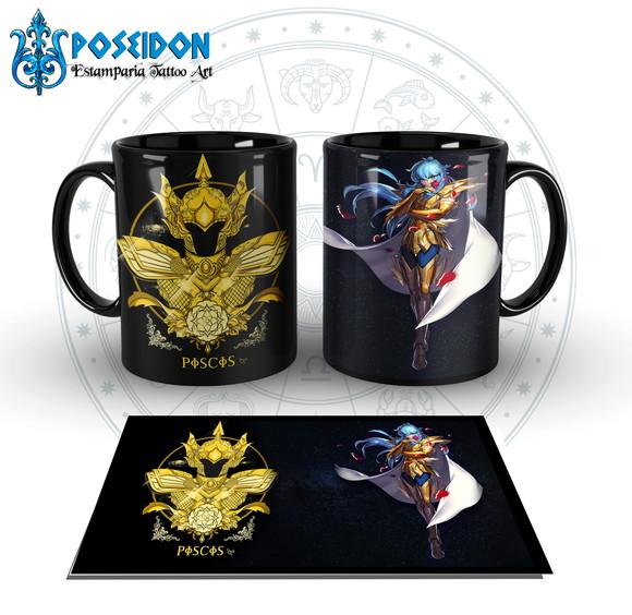 Caneca Preta - SIGNOS - Cavaleiros de Ouro - PEIXES